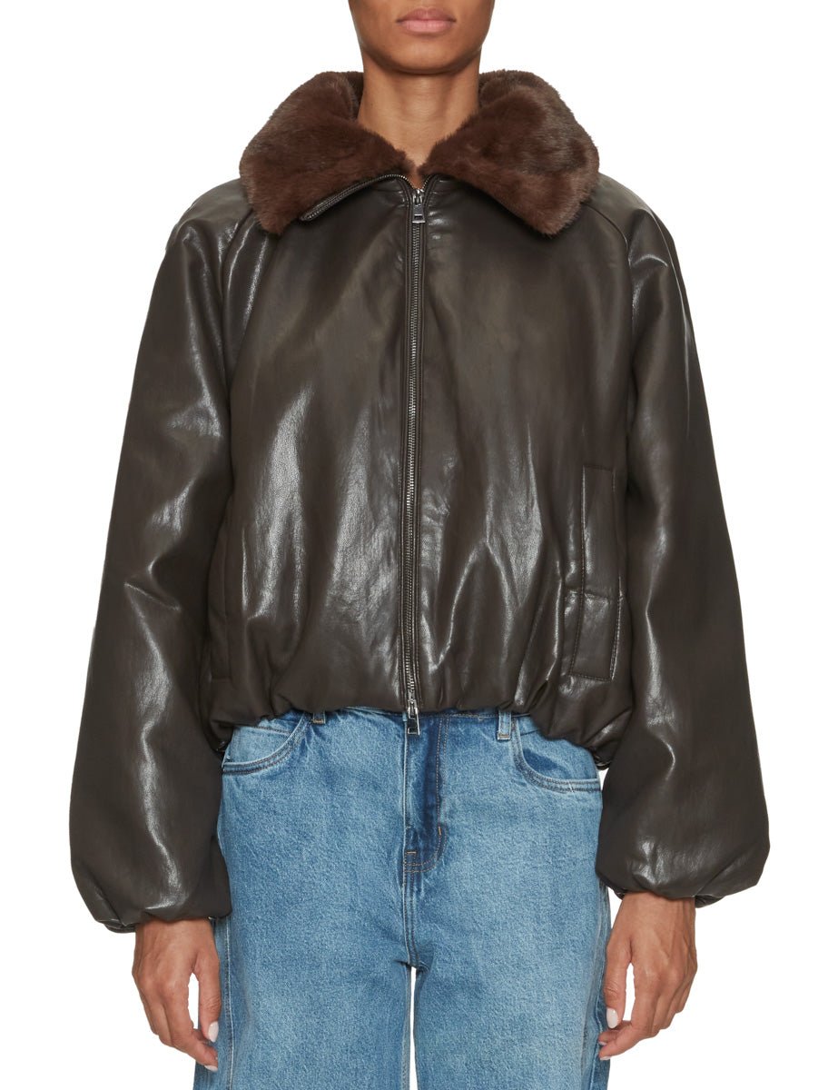 bomber ecopelle collo ecofur moro - blufrida - bomber