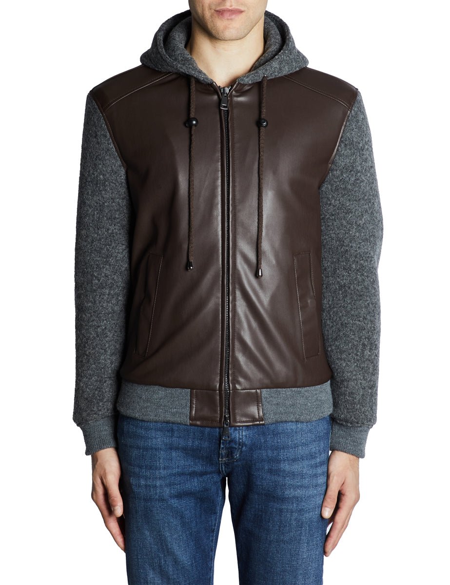 bomber ecopelle e panno castano - bob - giacca