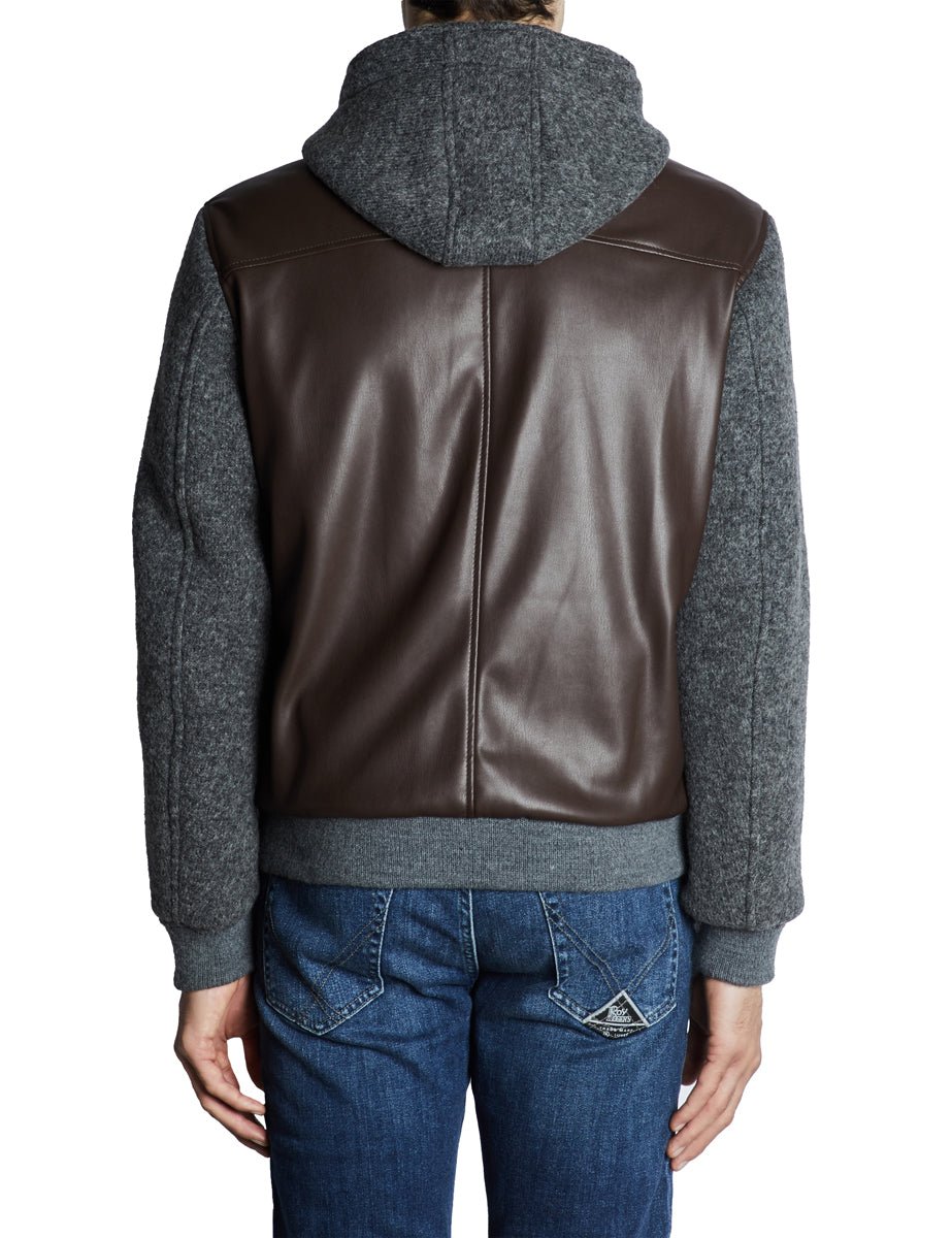 bomber ecopelle e panno castano - bob - giacca