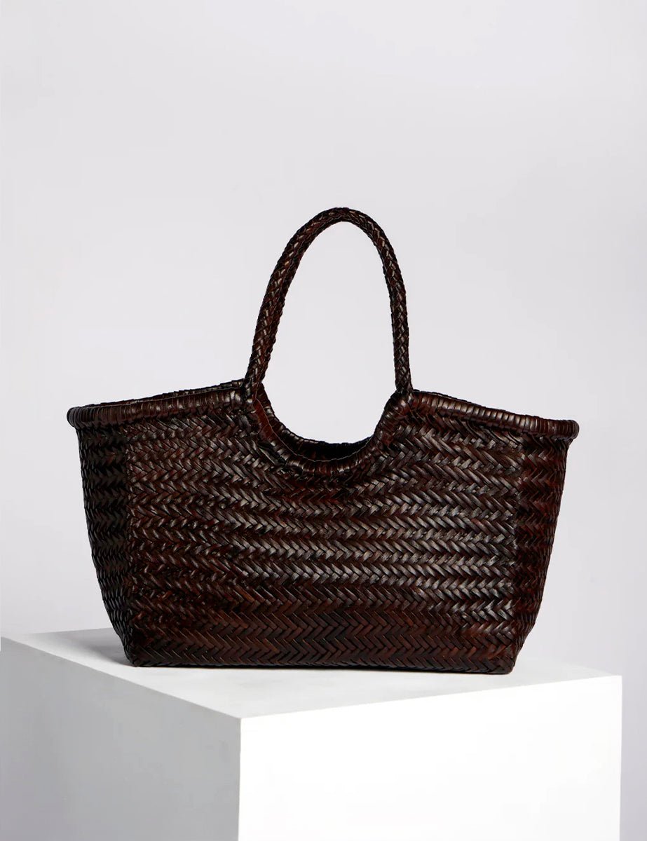 borsa intreccio pelle tela cioccolato - vipera - shopper