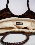 borsa intreccio pelle tela cioccolato - vipera - shopper