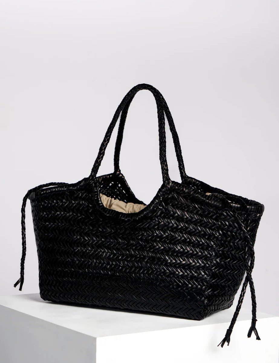 borsa intreccio pelle tela nero - vipera - shopper