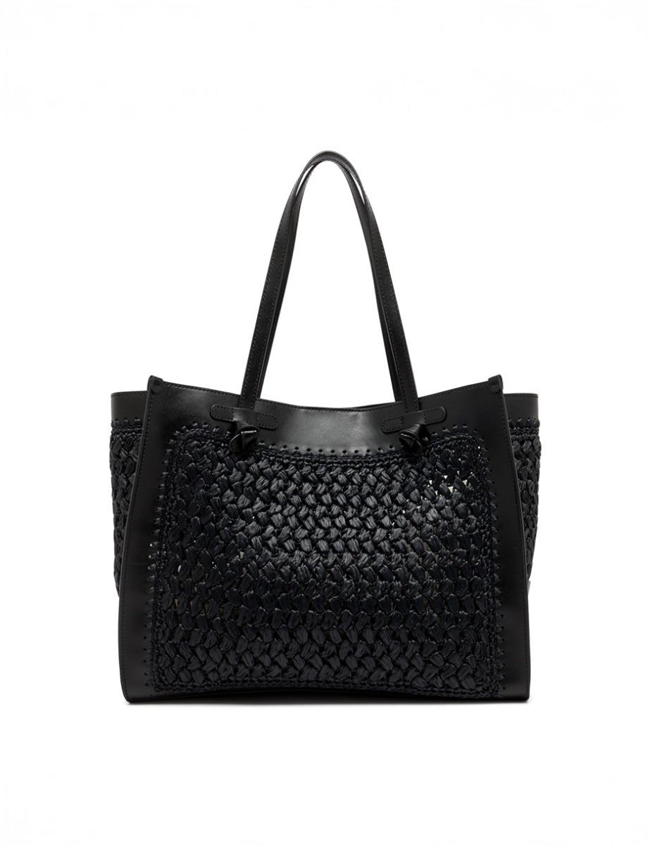 borsa marcella pelle tessuto nero - Frida SRL