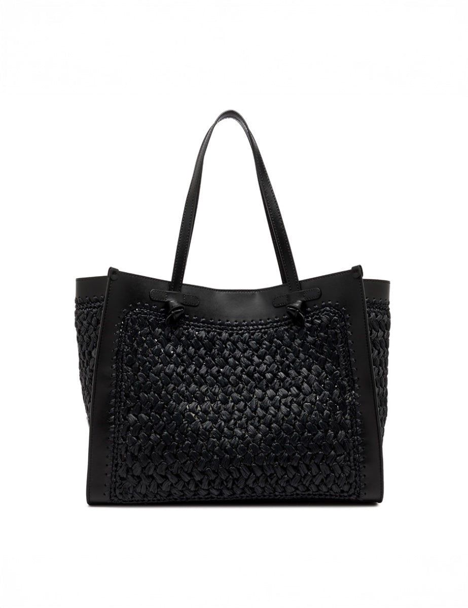borsa marcella pelle tessuto nero - Frida SRL