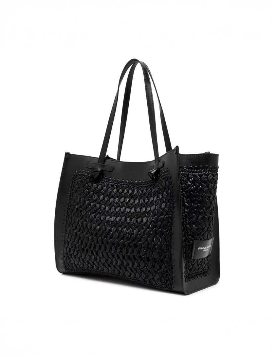 borsa marcella pelle tessuto nero - Frida SRL