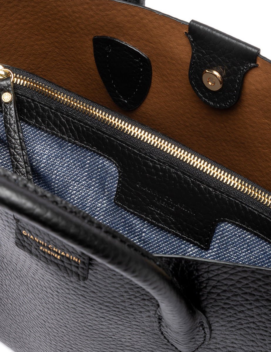 borsa pelle aretha nero castoro - gianni chiarini - shopper