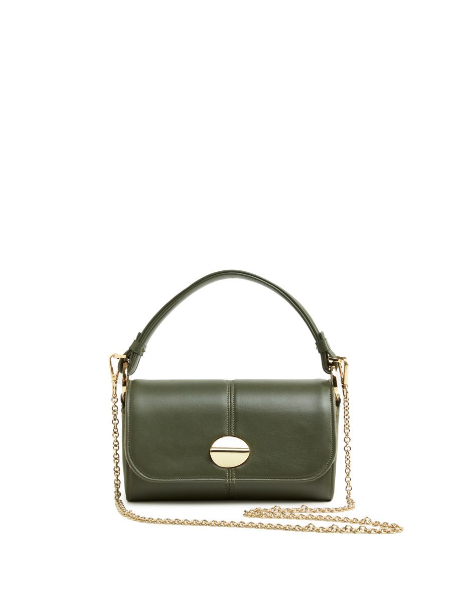 borsa pelle interno cashmere verde - unica bag lab - clutch