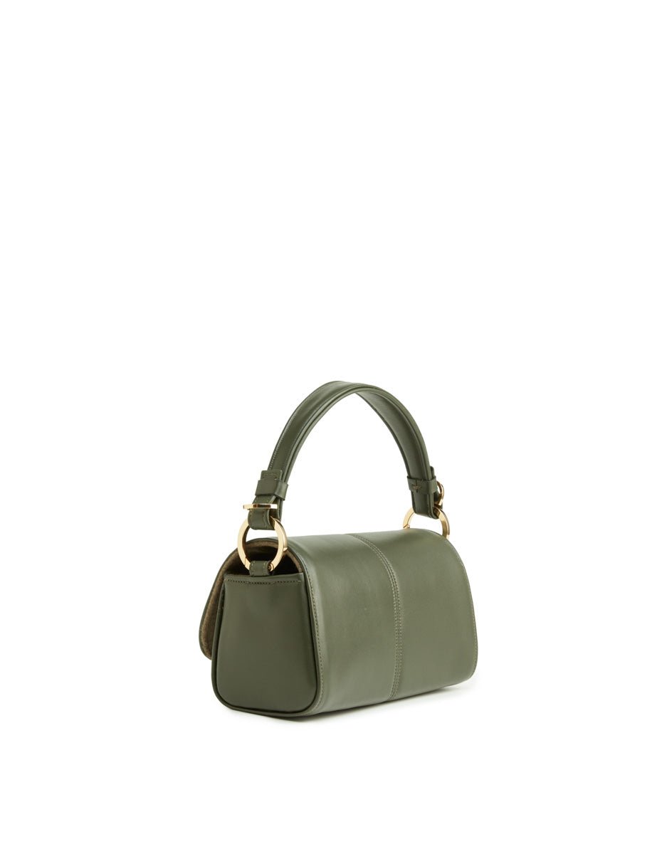 borsa pelle interno cashmere verde - unica bag lab - clutch
