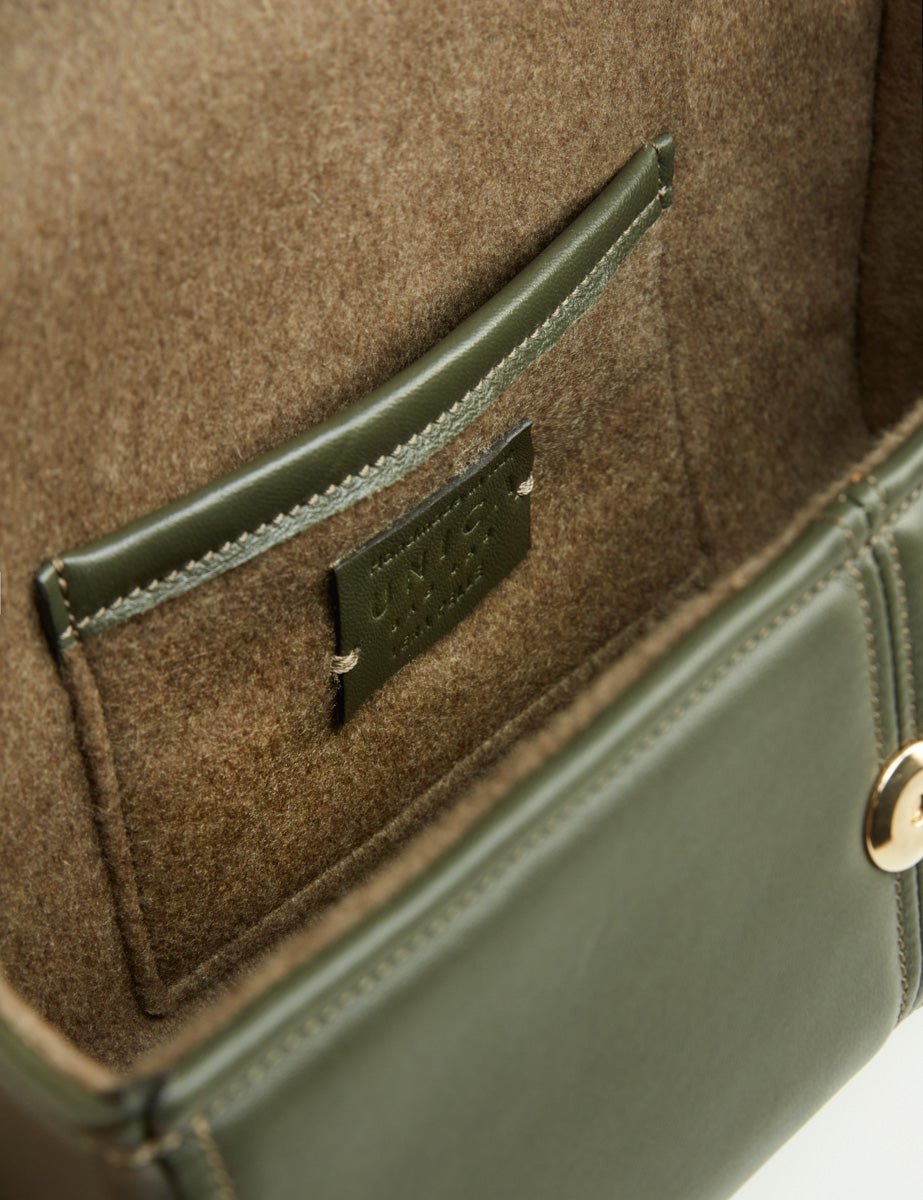 borsa pelle interno cashmere verde - unica bag lab - clutch
