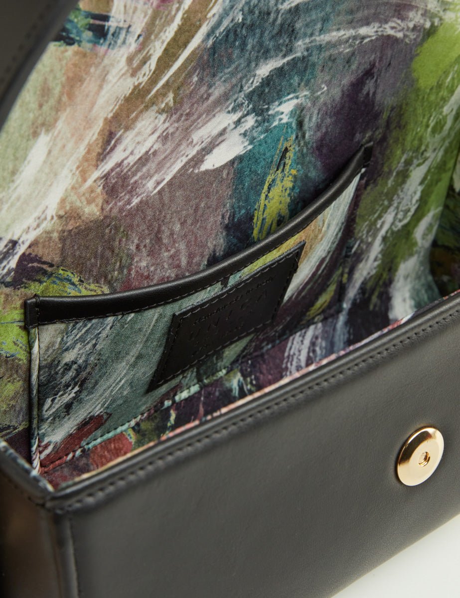 borsa pelle interno seta nero - unica bag lab - clutch