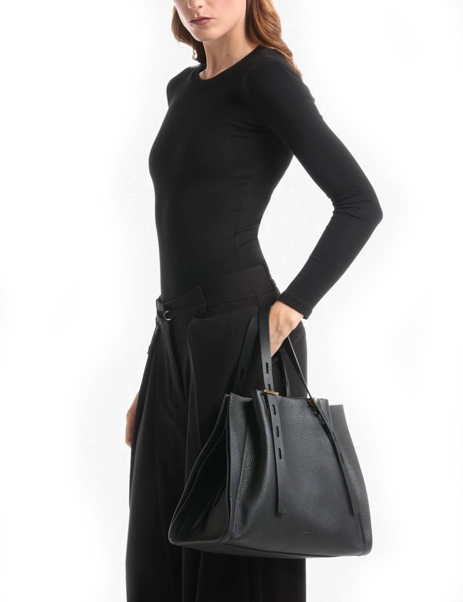 borsa pelle promise nero - minobossi - shopper
