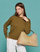 borsa pelle tessuto aurora naturale - gianni chiarini - shopper