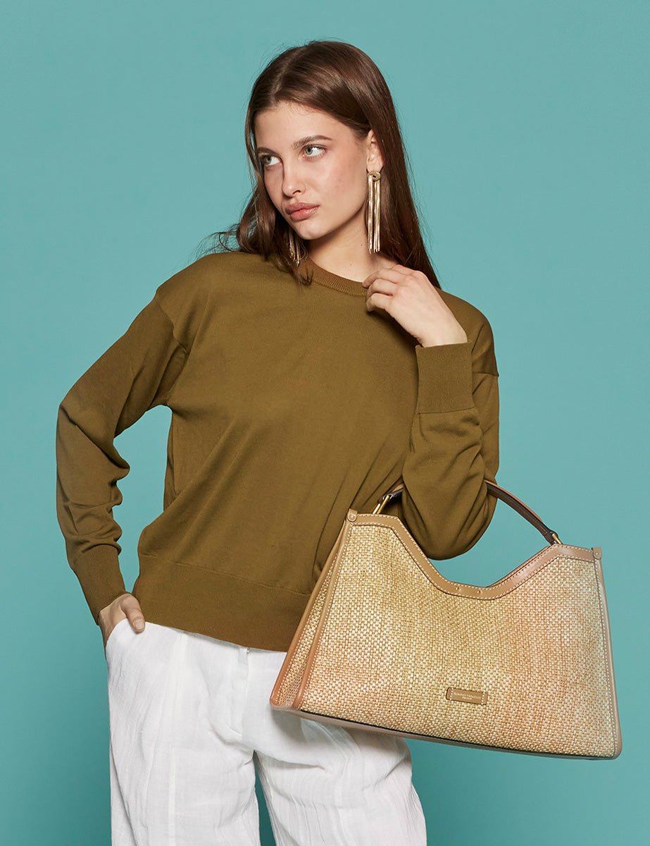 borsa pelle tessuto aurora naturale - gianni chiarini - shopper