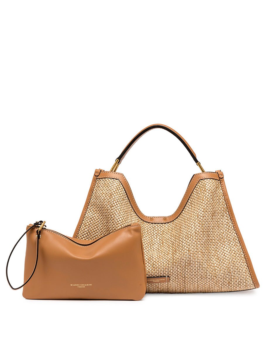 borsa pelle tessuto aurora naturale - gianni chiarini - shopper