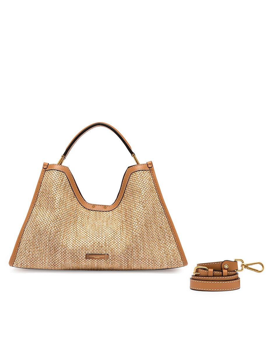 borsa pelle tessuto aurora naturale - gianni chiarini - shopper