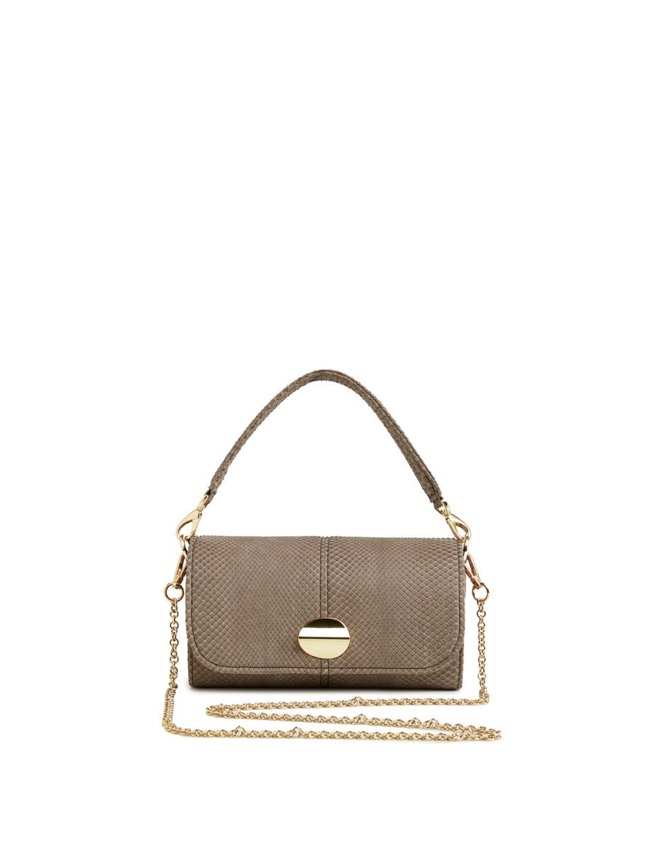 borsa pitone interno nabuk tortora - unica bag lab - clutch