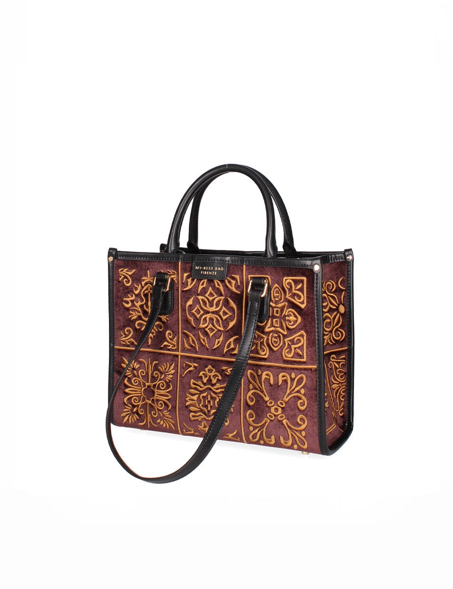borsa shopper big velluto ricamo bordeaux - my best bag - shopper
