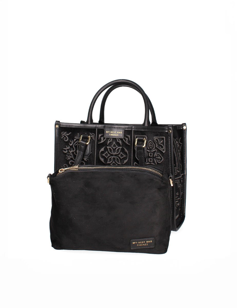 borsa shopper small velluto ricamo black - my best bag - shopper