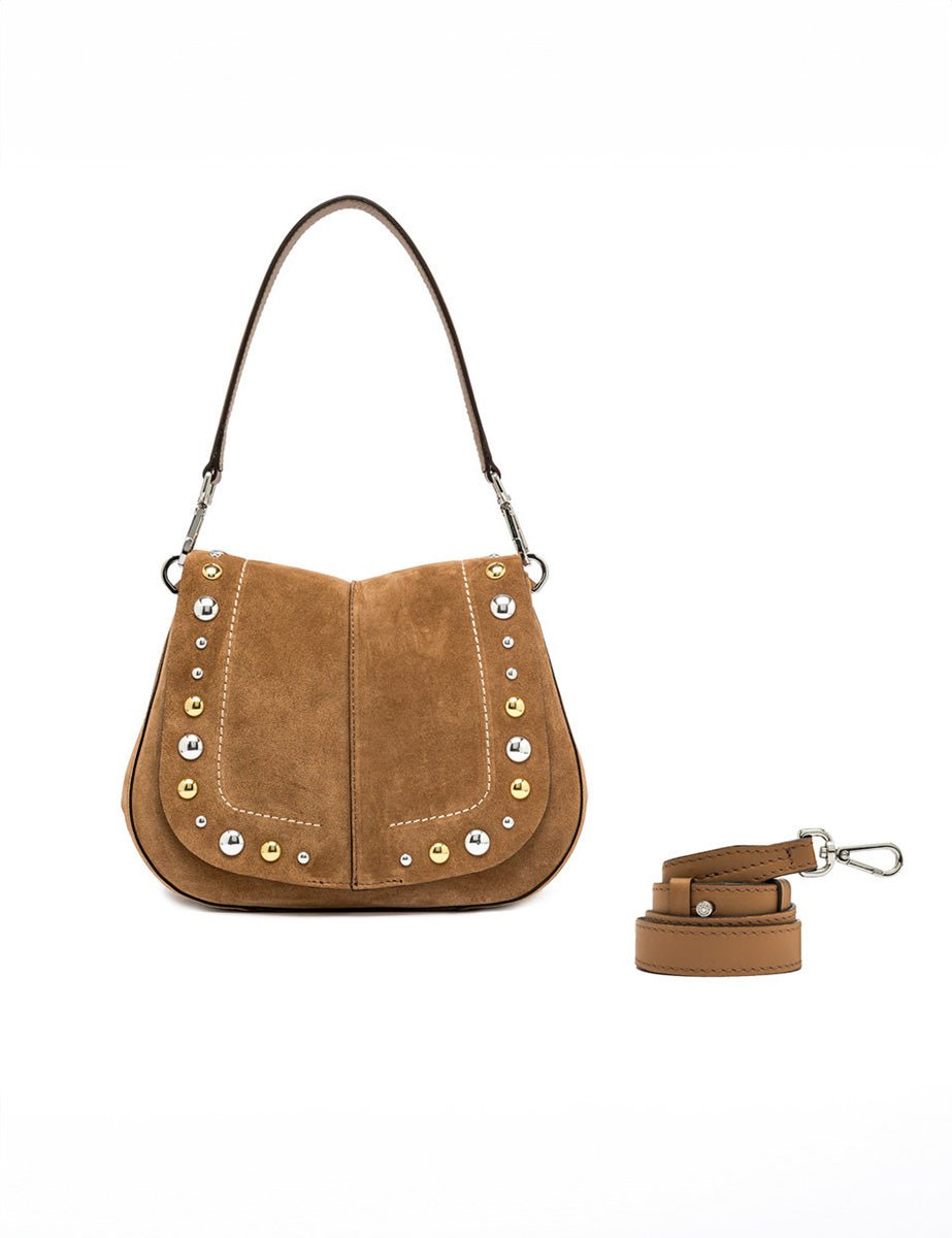 borsa suede helena round studs caramel - gianni chiarini - clutch