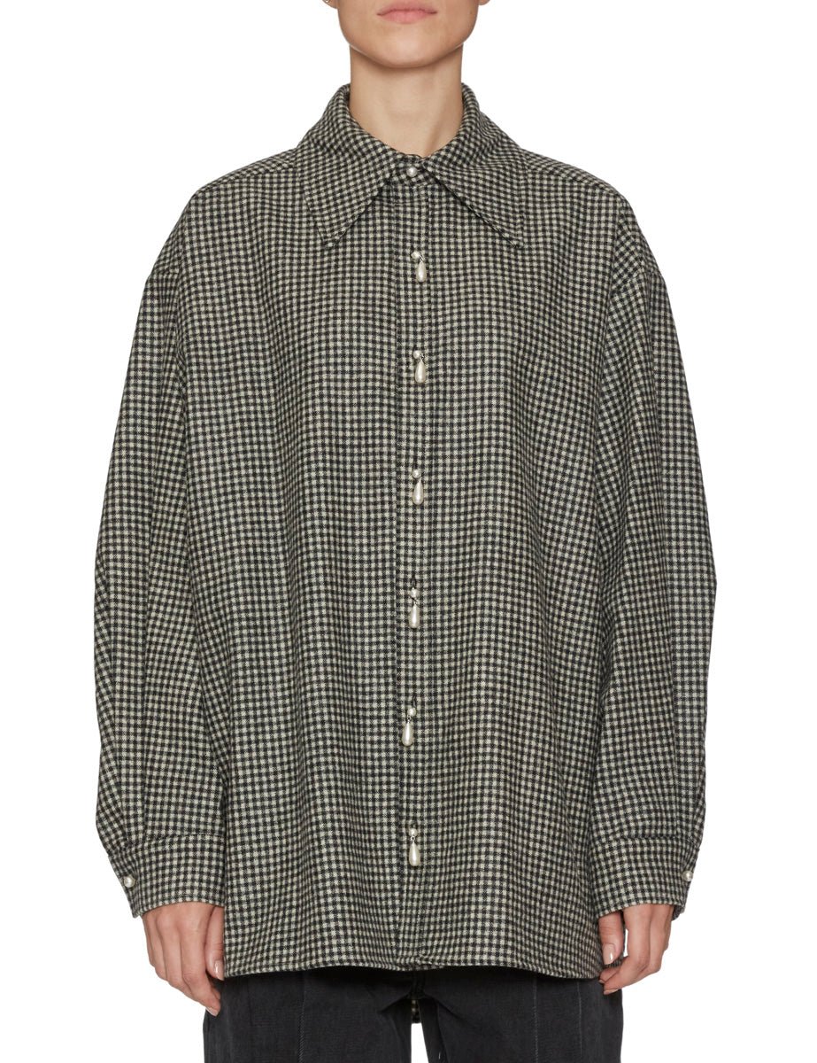 camicia ariel oversized vichy black white - kimhekim - camicia manica lunga