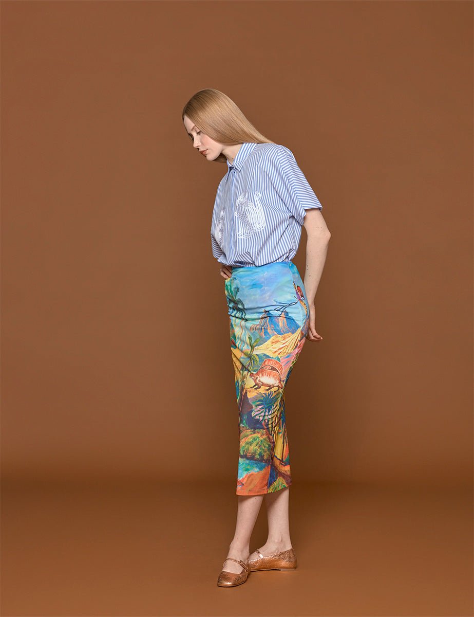 camicia bastoncino ricamo scimmie azzurro - stella jean - camicia manica corta