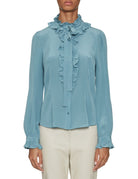 camicia catroux seta rouches azzurro - ulla johnson - camicia manica lunga