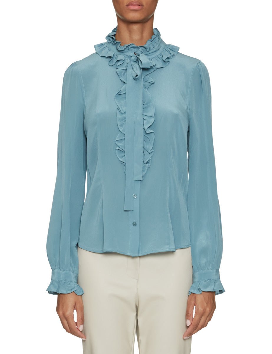 camicia catroux seta rouches azzurro - ulla johnson - camicia manica lunga
