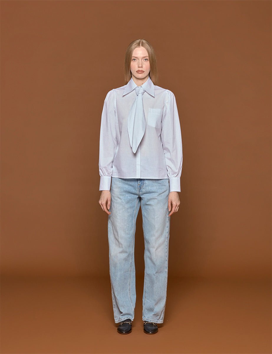 camicia cravatta check bianco - blufrida - camicia manica lunga