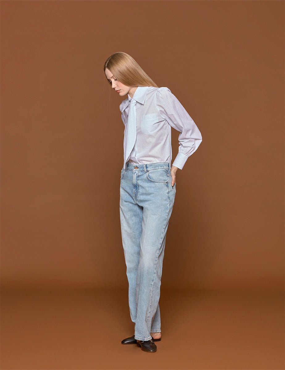 camicia cravatta check bianco - blufrida - camicia manica lunga