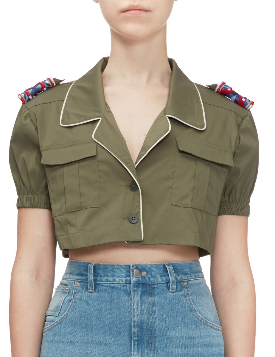 camicia cropped mostrine verde - stella jean - camicia manica corta