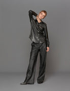 camicia ecopelle nero - blufrida - camicia manica lunga