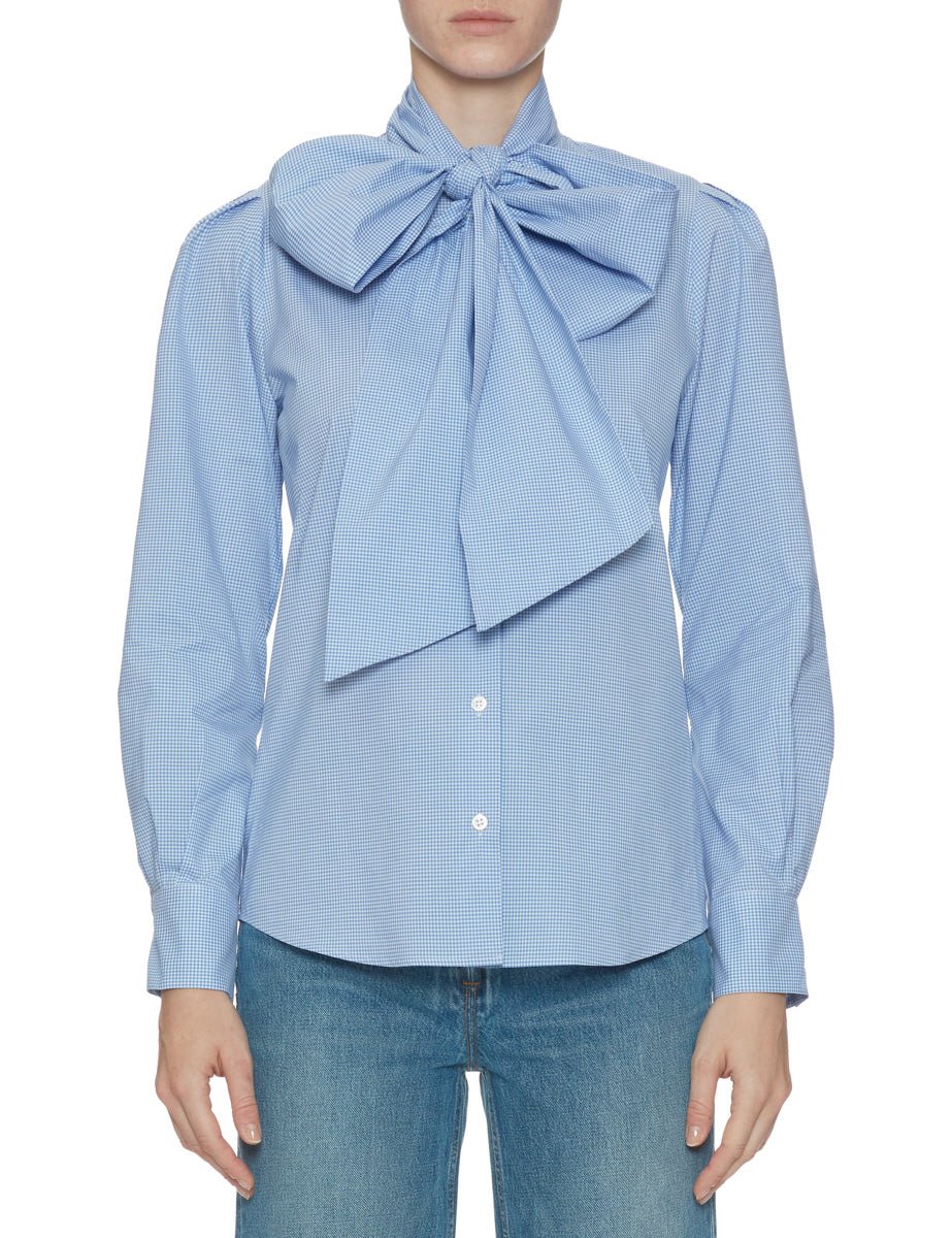 camicia fiocco vichy bianco azzurro - mazzarelli - camicia manica lunga