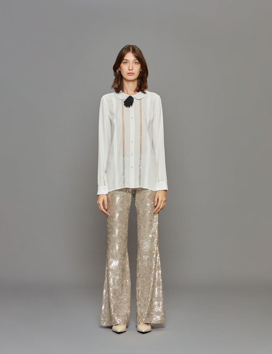 camicia inserti pizzo panna - Frida SRL