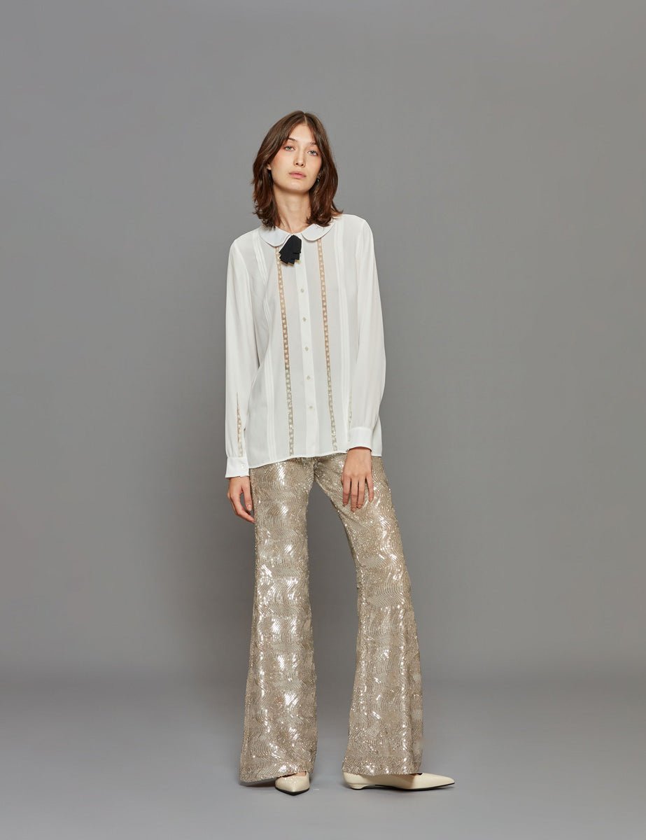 camicia inserti pizzo panna - Frida SRL