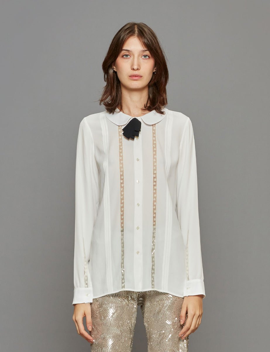 camicia inserti pizzo panna - Frida SRL