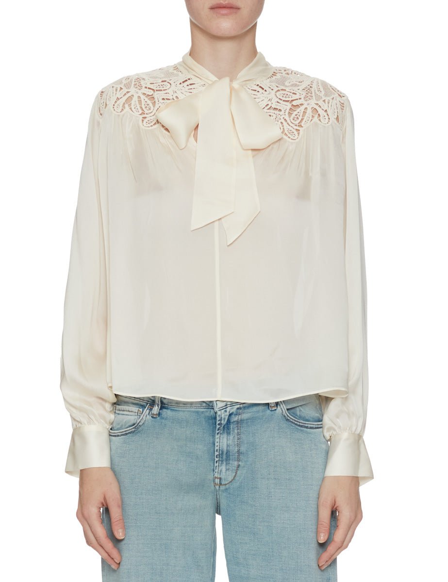 camicia lenora fiocco seta chalk - ulla johnson - camicia manica lunga