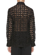 camicia macrame seta nero - mazzarelli - camicia manica lunga