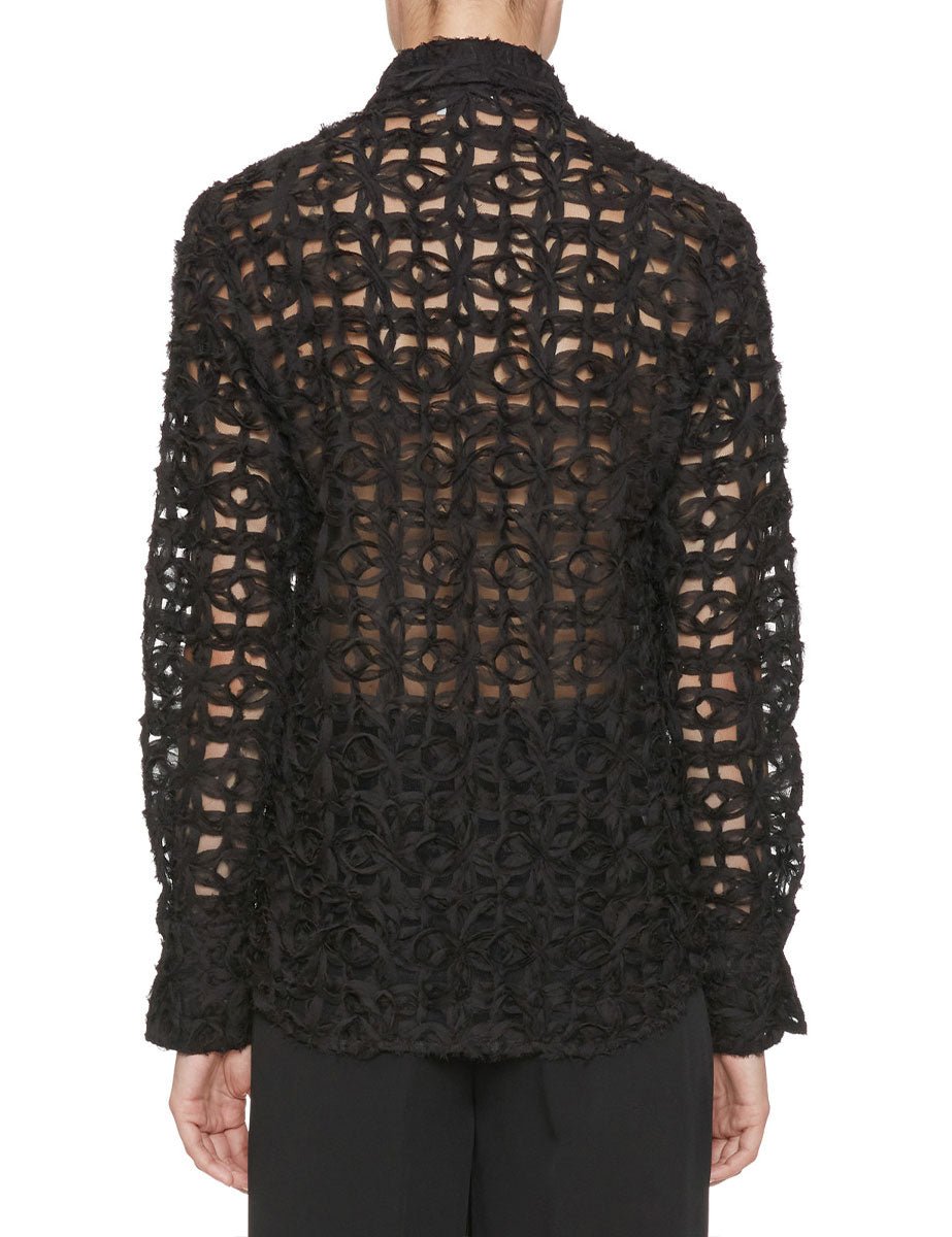 camicia macrame seta nero - mazzarelli - camicia manica lunga