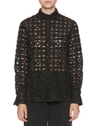 camicia macrame seta nero - mazzarelli - camicia manica lunga