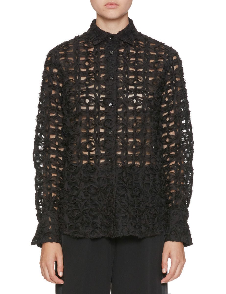 camicia macrame seta nero - mazzarelli - camicia manica lunga