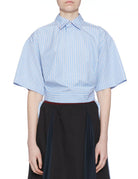 camicia manica corta righe azzurro bianco - plan c - camicia manica corta