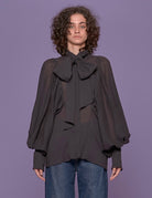 camicia manica sbuffo fiocco nero - the label edition - camicia manica lunga