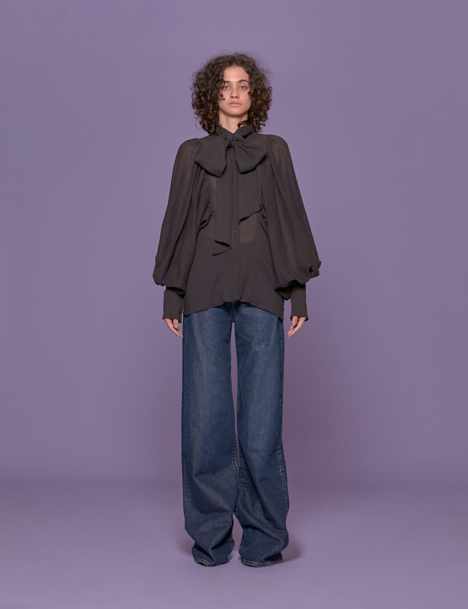 camicia manica sbuffo fiocco nero - the label edition - camicia manica lunga