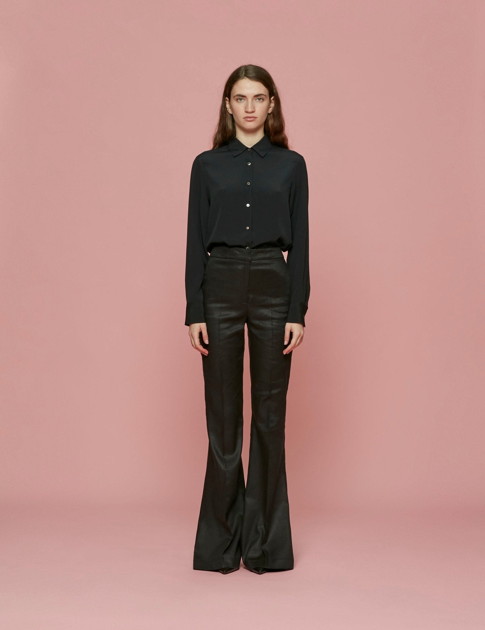 camicia misto seta nero - blufrida - camicia manica lunga