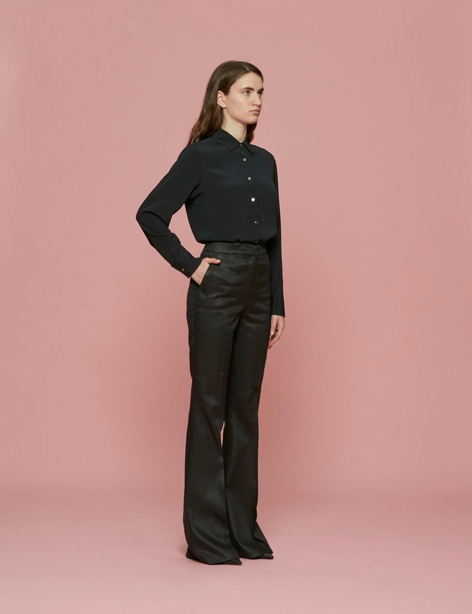 camicia misto seta nero - blufrida - camicia manica lunga