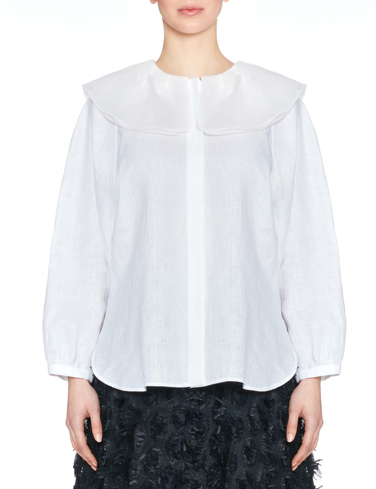 camicia motivo collo organza bianco - beatrice b - camicia manica lunga