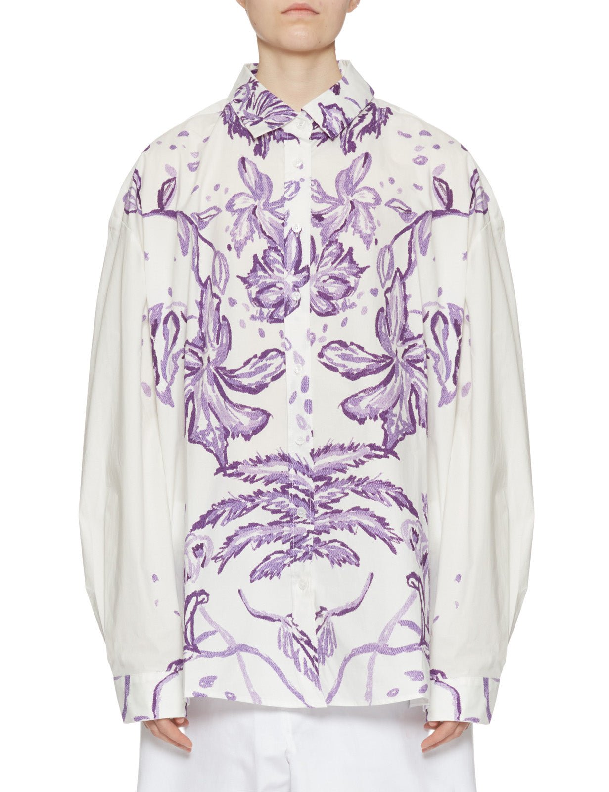 camicia over cotone bianco lilla - stella jean - camicia manica lunga