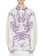 camicia over cotone bianco lilla - stella jean - camicia manica lunga