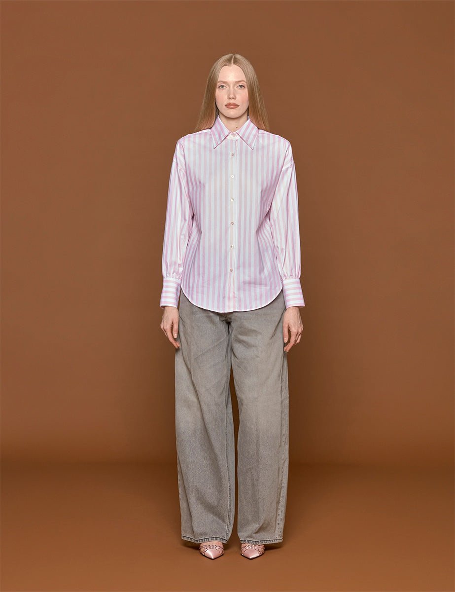 camicia over riga bianco rosa - blufrida - camicia manica lunga