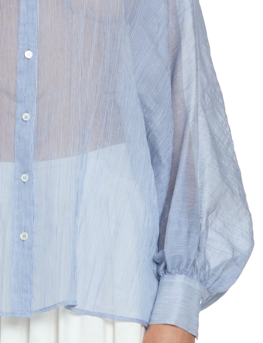 camicia over righine cotone seta azzurro - blufrida - camicia manica lunga